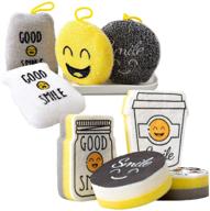 🧽 multipurpose 8pcs scrub & dish sponges set: double sided, scratch free, microfiber smiley sponges for kitchen and home cleaning logo