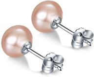 💎 sinya classic sterling silver button pearl earrings 6mm for women and girls - white, purple, and pink options logo