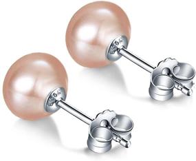 img 4 attached to 💎 Sinya Classic Sterling Silver Button Pearl Earrings 6mm for Women and Girls - White, Purple, and Pink Options