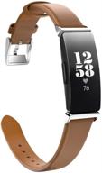 📱 moko watch band - inspire/inspire hr/inspire 2 compatible, premium leather replacement strap with connector - brown logo
