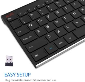 img 2 attached to Всё в нержавеющей стали беспроводная клавиатура Allife Ultra Slim для компьютера/настольного ПК/ноутбука/планшета Surface/умного ТВ 🖥️ и Windows 10/8/7 – полноразмерная с цифровым блоком и аккумулятором для зарядки.