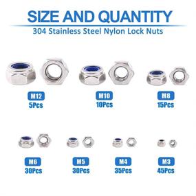 img 3 attached to 🔩 170pcs 304 Stainless Steel Hex Locknuts M3 M4 M5 M6 M8 M10 M12 Nylon Insert Lock Nut Assortment Kit by ISPINNER