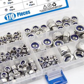 img 1 attached to 🔩 170pcs 304 Stainless Steel Hex Locknuts M3 M4 M5 M6 M8 M10 M12 Nylon Insert Lock Nut Assortment Kit by ISPINNER