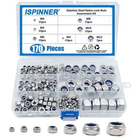 img 4 attached to 🔩 170pcs 304 Stainless Steel Hex Locknuts M3 M4 M5 M6 M8 M10 M12 Nylon Insert Lock Nut Assortment Kit by ISPINNER