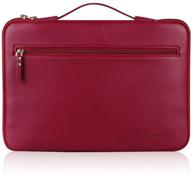 🔴 fyy premium leather laptop sleeve case cover bag for macbook pro/ macbook air/ ipad pro 12.9, laptop bag for 12"-13.5" surface lenovo dell hp asus acer chromebook - wine red logo