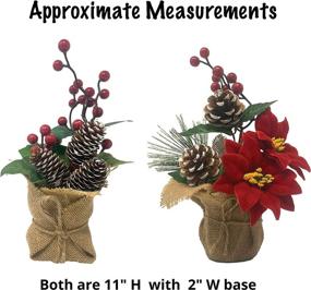 img 2 attached to 🎄 Pair of Potted Christmas Floral Table Top Arrangements - 10&#34; H with Pinecones, Berries, Greenery, and Burlap Covered Bases