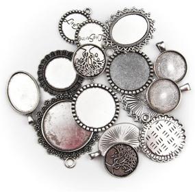 img 4 attached to Silver Mixed Cabochon Frame Setting Tray Pendant Set - 15pcs All-in-One DIY Jewelry Making Kit