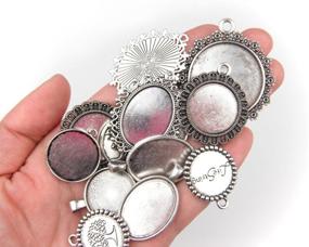 img 2 attached to Silver Mixed Cabochon Frame Setting Tray Pendant Set - 15pcs All-in-One DIY Jewelry Making Kit