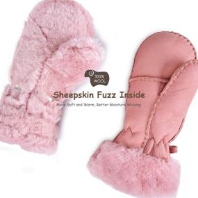 img 2 attached to 🧤 SNSUSK Kids Sheepskin Shearling Leather Winter Mittens - Warm, Windproof, Rugged Gloves for Boys and Girls with String