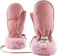 🧤 snsusk kids sheepskin shearling leather winter mittens - warm, windproof, rugged gloves for boys and girls with string logo