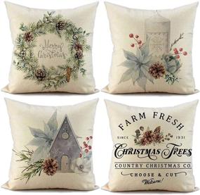 img 4 attached to 🎄 Transform Your Home with FIBEROMANCE Christmas Pillow Covers - Set of 4 Candi Garland Farmhouse Decorative Throw Pillow Cover