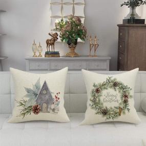 img 2 attached to 🎄 Transform Your Home with FIBEROMANCE Christmas Pillow Covers - Set of 4 Candi Garland Farmhouse Decorative Throw Pillow Cover