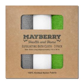 img 4 attached to 🛀 Long Exfoliating Bath Towel Pack with Extra Length (36 Inches) - Gray, White, and Green Nylon Towels, Enhanced Stitching for Long-lasting Durability