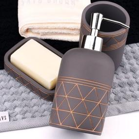 img 2 attached to 🛁 Satu Brown Bathroom Set - 3-Piece Luxury Bathroom Accessories: Soap Dispenser, Toothbrush Holder, Soap Dish - Ideal for Bathroom Decor and Home Gift