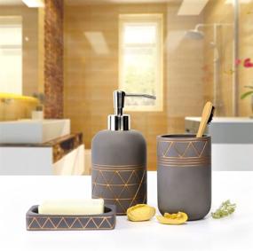 img 3 attached to 🛁 Satu Brown Bathroom Set - 3-Piece Luxury Bathroom Accessories: Soap Dispenser, Toothbrush Holder, Soap Dish - Ideal for Bathroom Decor and Home Gift