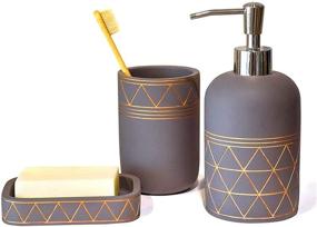 img 4 attached to 🛁 Satu Brown Bathroom Set - 3-Piece Luxury Bathroom Accessories: Soap Dispenser, Toothbrush Holder, Soap Dish - Ideal for Bathroom Decor and Home Gift