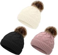 🧶 american trend baby girl hat - beanie knit winter hats for girls, boys - warm infant cap with pom pom logo