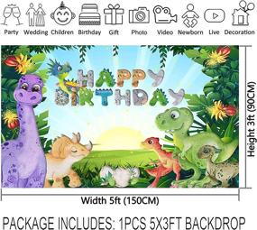 img 3 attached to 🦕 Allenjoy 60x36 inch Cartoon Dinosaur Theme Backdrop for Wild Forest Sunshine Birthday Party, Baby Shower, Newborn Kids Photography. Background Cake Table Banner Decoration Photo Booth Studio Props.