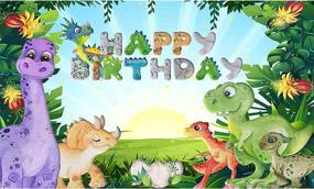 img 4 attached to 🦕 Allenjoy 60x36 inch Cartoon Dinosaur Theme Backdrop for Wild Forest Sunshine Birthday Party, Baby Shower, Newborn Kids Photography. Background Cake Table Banner Decoration Photo Booth Studio Props.