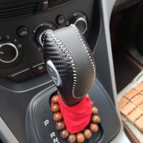 img 2 attached to 🚘 Чехол для рычага переключения передач Loncky черного цвета из искусственной кожи с углеродным волокном для Ford Focus 2012-2018 / Fiesta 2014-2019 / Fusion S Ford Fusion SE 2013-2016 / Ford Escape 2013-2019 / Ford C-Max 2013-2017 / Transit 2013-2020