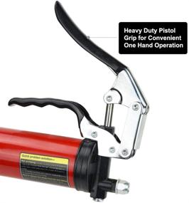 img 1 attached to Motovecor Grease Gun 6000 PSI: Heavy Duty Professional Pistol Grip with 14.5 Oz 400cc Capacity, 18 inch Flex Hose & Vibrant Red Design!