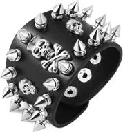 🖤 edgy hzman gothic black leather pirate bracelet with cross skull bangle, metal spike studs & studded cuff links logo