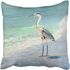 img 4 attached to Emvency Decorative Blue Heron Throw Pillow Cover: 18x18 Inches, Beach Sea Wave Watercolor Painting, Hidden Zipper & Cotton Pillowcase for Home Décor