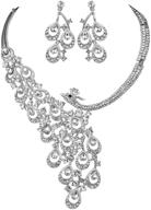 💍 peacock crystal bib necklace earrings set: stunning austrian rhinestone wedding jewelry in clear white - party bridal silver n1391 logo