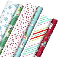 🐨 colorful reversible christmas wrapping paper for kids with dinosaurs, koalas, polar bears, penguins, camels, zebras, stripes - 3 rolls (120 sq. ft. ttl) - hallmark trendy collection logo