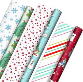 img 4 attached to 🐨 Colorful Reversible Christmas Wrapping Paper for Kids with Dinosaurs, Koalas, Polar Bears, Penguins, Camels, Zebras, Stripes - 3 Rolls (120 sq. ft. ttl) - Hallmark Trendy Collection