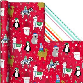 img 1 attached to 🐨 Colorful Reversible Christmas Wrapping Paper for Kids with Dinosaurs, Koalas, Polar Bears, Penguins, Camels, Zebras, Stripes - 3 Rolls (120 sq. ft. ttl) - Hallmark Trendy Collection