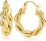 💃 stylish 14k gold plated hoop earrings for women - twisted gold chunky hoops, lightweight & high polished jewelry ideal for girls logo