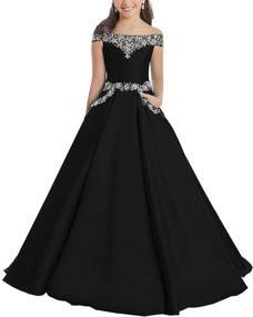 img 4 attached to 👸 Junguan Girls' Off The Shoulder Pageant Dress: Long Princess Birthday Ball Gown with Pockets TF001 – Stunning and Stylish!