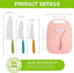 img 3 attached to 🔪 Children's Nylon Knife Set with Cutting Board, Peeler - Safe Baking, Cutting, and Cooking Tools for Kids - Beginners Cut Fruits, Salad, Veggies, Cake - Fun Serrated Edges - Firm Grip - 5Pack (Pink)