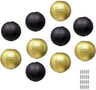 🏮 pack of 10 round 12-inch black gold paper lanterns – decorative party lanterns with lights – chinese lantern decorations by mudra crafts логотип