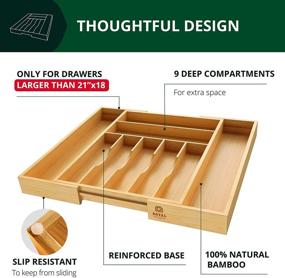 img 1 attached to 🎋 Natural Bamboo Kitchen Drawer Organizer - Silverware Tray/Utensil Holder and Cutlery Divider with Grooved Drawer Separators for Flatware and Kitchen Utensils (9 Slots, Luxury Design)