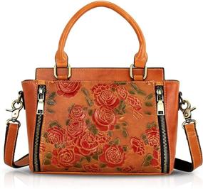 img 4 attached to 👜 Vintage Embossed Leather Handbags: Medium Satchel Shoulder Tote with Rose Detail - Women's Purse and Hand Bags