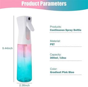 img 3 attached to 💦 Continuous Mist Spray Bottle for Hair - 10oz Refillable Plastic Fine Mist Spraying Bottle for Curly Hair - Gradient Pink Blue - Ideal for Hair Styling, Cleaning, Plants Misting