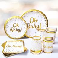 набор посуды sweet baby co. oh baby shower для 24 гостей - белое и золотое бумажное посуда для вечеринок, идеально подходит для мальчика или девочки - принадлежности для вечеринок и украшения логотип