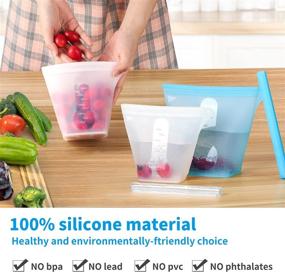 img 3 attached to 👜 Set of 5 Reusable Silicone Food Storage Bags - Stand Up Zip Containers, Leakproof & Non-Toxic, BPA Free - Dishwasher & Freezer Safe, Easy to Clean Sandwich Bags