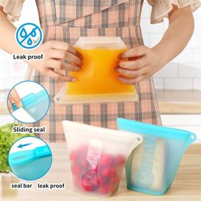 img 2 attached to 👜 Set of 5 Reusable Silicone Food Storage Bags - Stand Up Zip Containers, Leakproof & Non-Toxic, BPA Free - Dishwasher & Freezer Safe, Easy to Clean Sandwich Bags