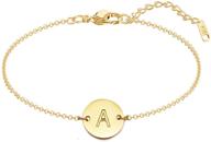 dainty momol initial charm bracelets: personalized name bracelet for girls - engraved 18k gold plated stainless steel small round coin disc initials logo