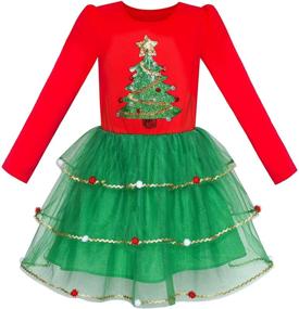 img 4 attached to Солнечное платье для девочек длинным рукавом с Рождественской совенкой и блестящей тюлем