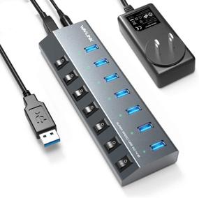 img 4 attached to 🔌 WAVLINK 7 Port USB 3.0 Superspeed Powered Hub with 48W Power Adapter, BC1.2 Charging and On/Off Switches - Compatible with MacBook, iPad, PS4, Surface Pro, Mobile, Laptop, HDD and More - Aluminum Enclosure