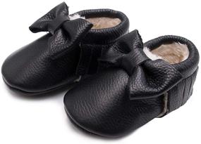 img 1 attached to 👶 Bebila Baby Moccasins for Girls Boys - Warm Fur Fleece Lined Infant Shoes with Rubber Sole