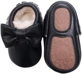 img 4 attached to 👶 Bebila Baby Moccasins for Girls Boys - Warm Fur Fleece Lined Infant Shoes with Rubber Sole