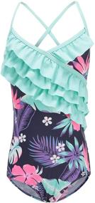 img 4 attached to 👙 Girls Moon Tree Ruffle Swimsuits: One-Piece Swimwear for Beach and Pool, Bathing Suits for Ages 2-14 Years