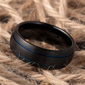 img 1 attached to 💍 Stylish 8mm Dark Blue Plated Tungsten Wedding Band by TUSEN JEWELRY - Double Grooved with Black Brushed Finish