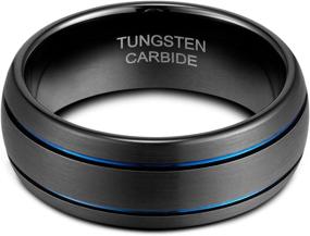img 3 attached to 💍 Stylish 8mm Dark Blue Plated Tungsten Wedding Band by TUSEN JEWELRY - Double Grooved with Black Brushed Finish