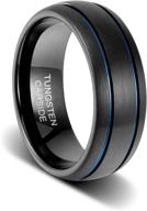 💍 stylish 8mm dark blue plated tungsten wedding band by tusen jewelry - double grooved with black brushed finish logo